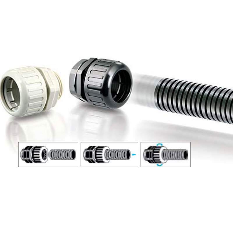 快插式尼龍盒接頭(塑膠浪管用)Quick-Fit Corrugated Tubing Fittings